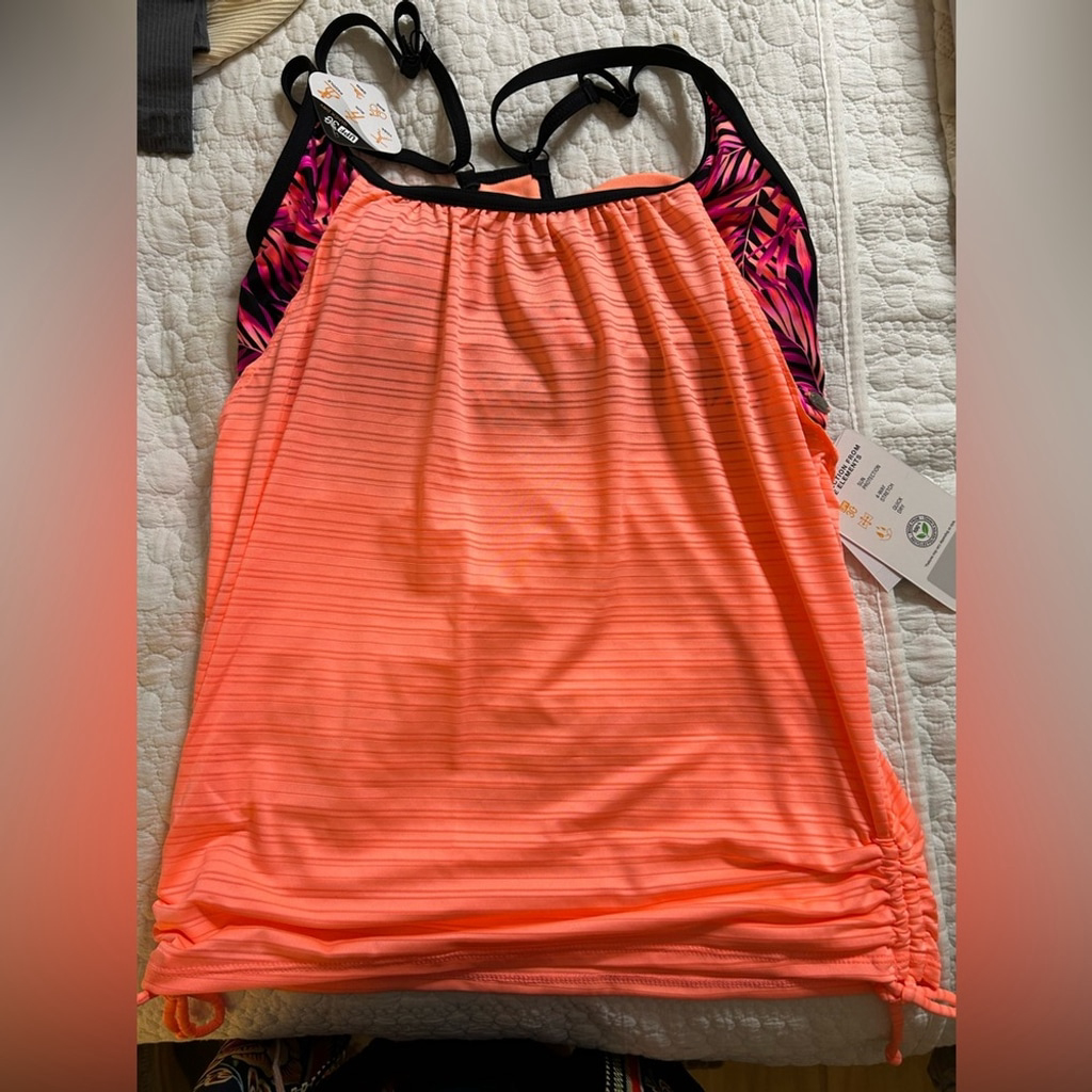 New Zeroxposur Ruched 2in1 Sunsmart Built In Bra Upf 30+ Tankini Top S $44